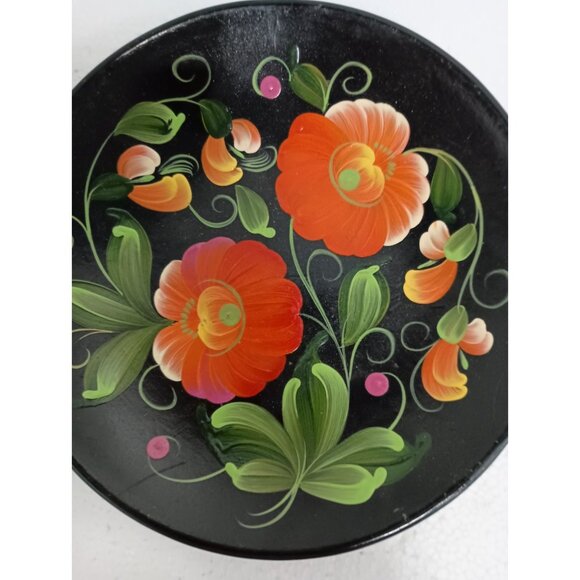 Vintage 1994 Ukrainian Decorative Wall Plate Hand Painted Flowers Folk Art 8" - Picture 2 of 5